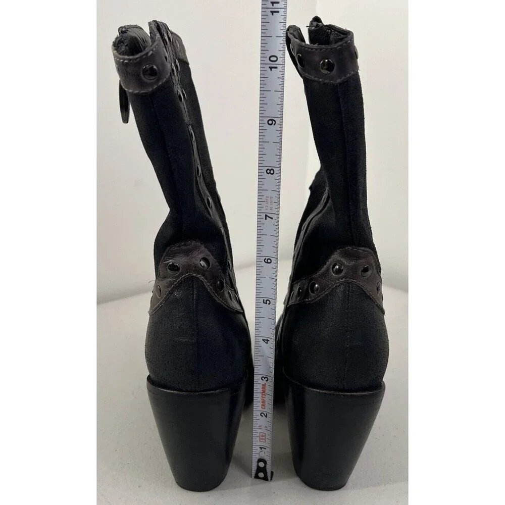 Mark Nason Women’s Black 7 Narrow Rivet Western-Style Boots Chunky Heel, Zip Up
